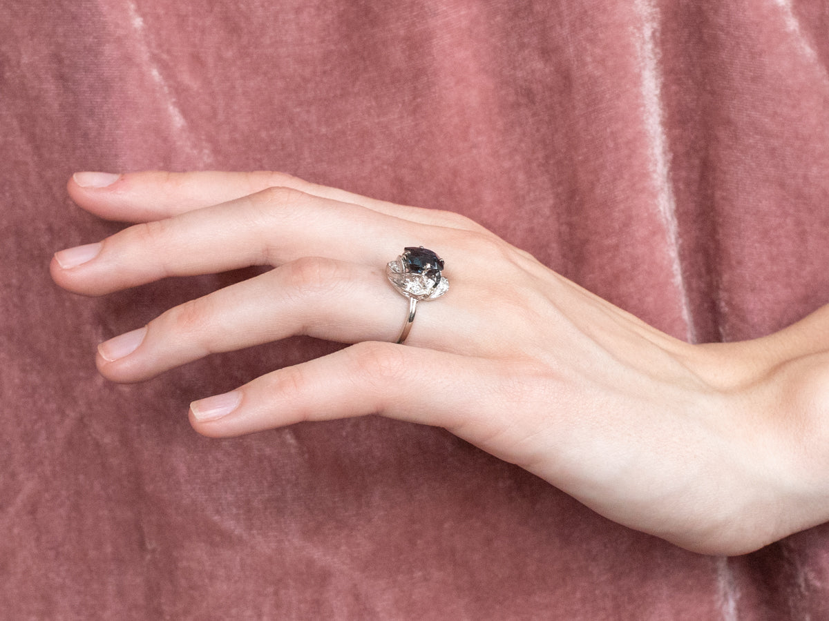 Retro Era Spinel and Diamond Ring