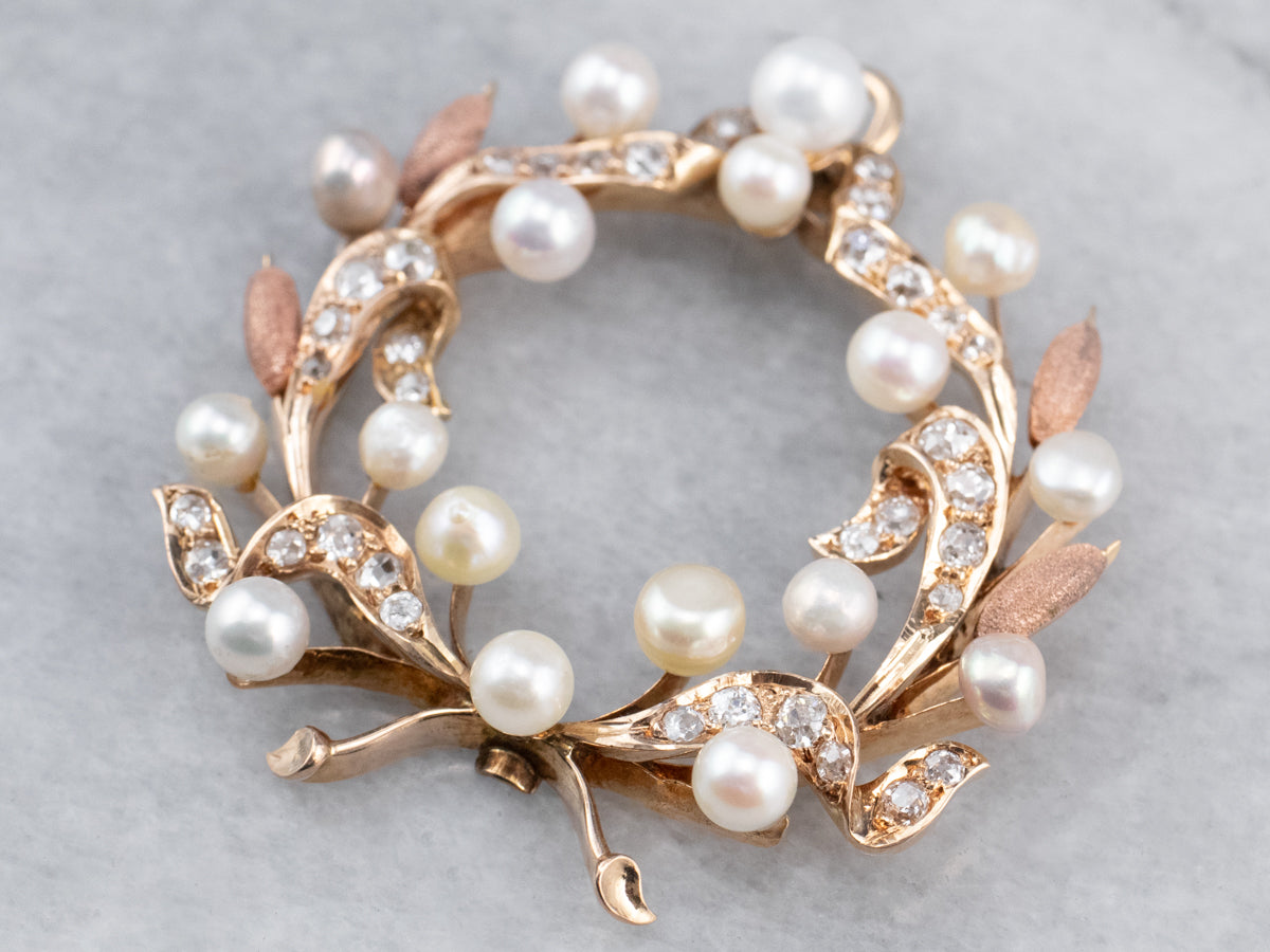 Botanical Pearl and Old Mine Cut Diamond Pendant