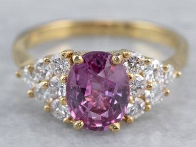18K Gold Pink Sapphire and Diamond Ring