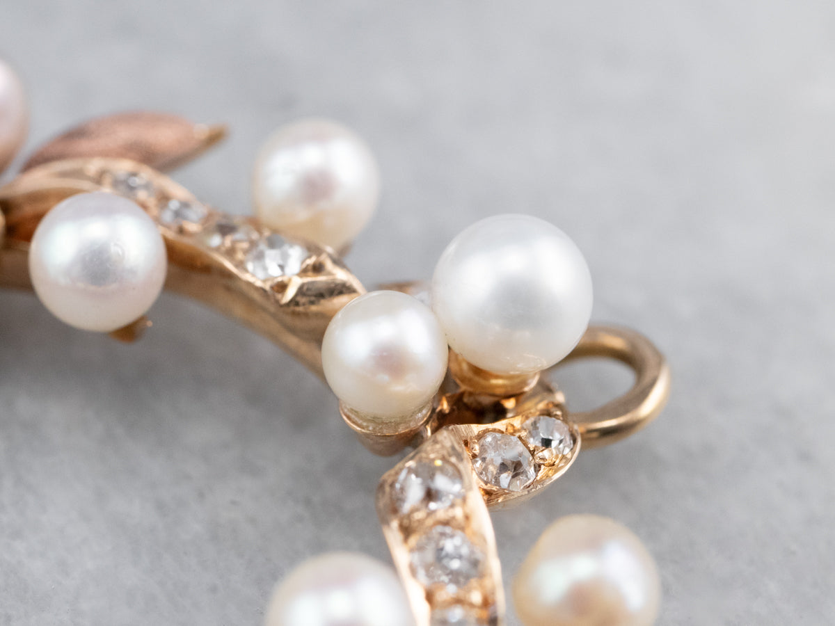 Botanical Pearl and Old Mine Cut Diamond Pendant