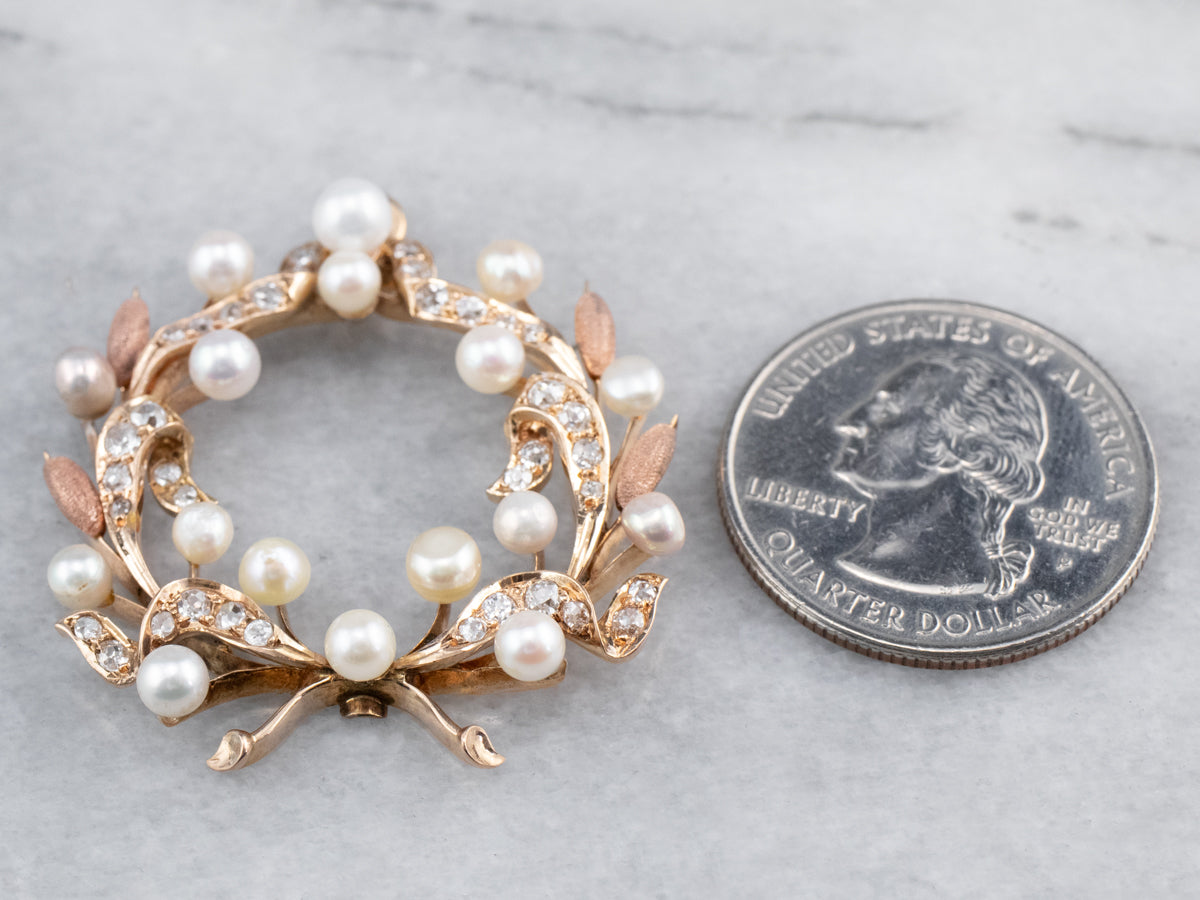 Botanical Pearl and Old Mine Cut Diamond Pendant