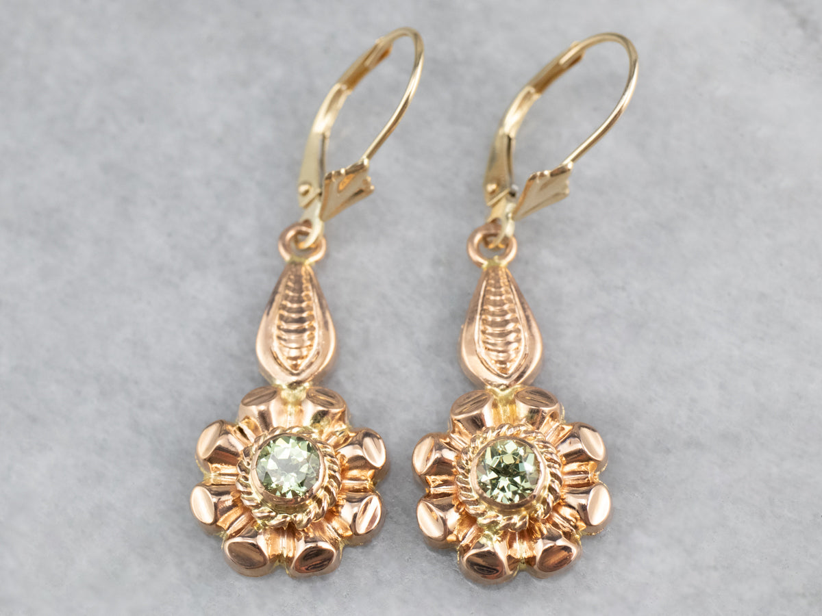 Rose Gold Mali Garnet Flower Drop Earrings