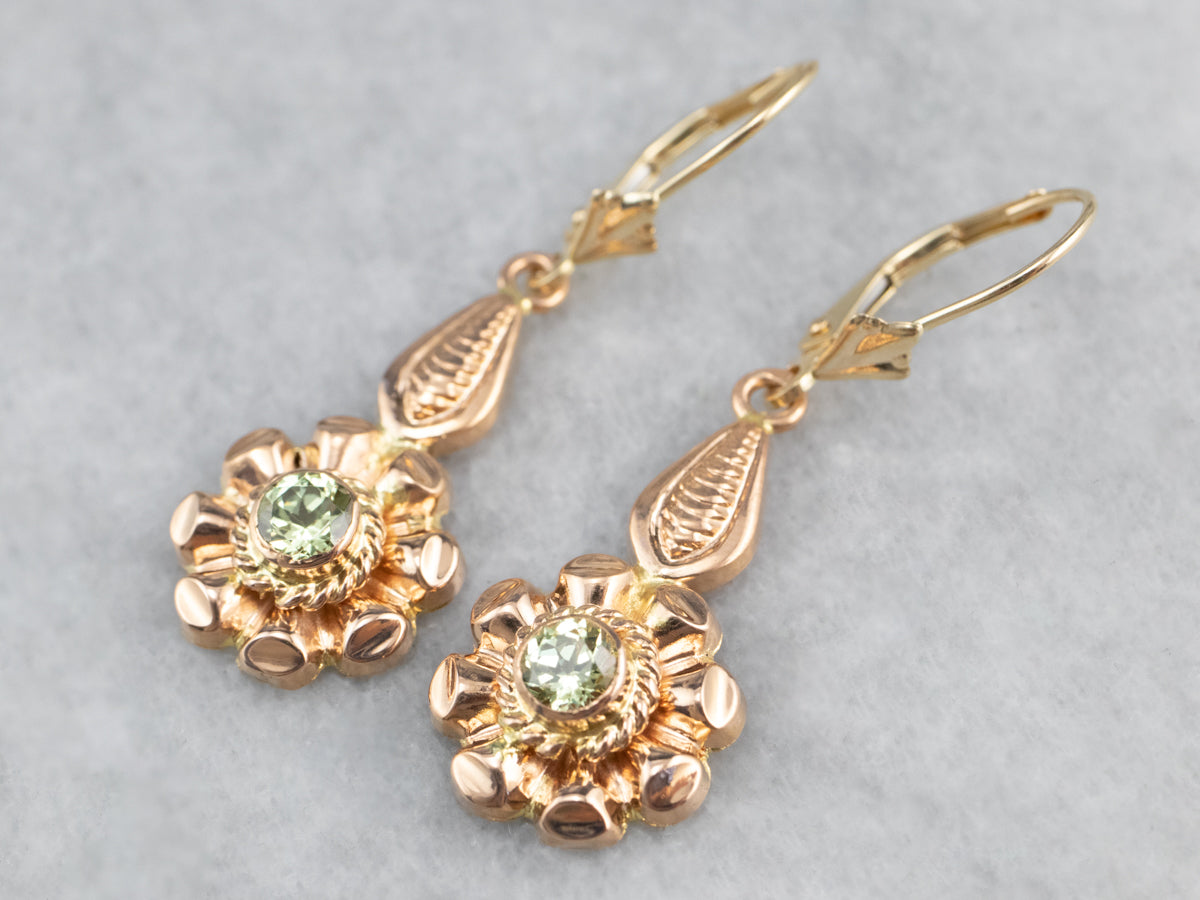 Rose Gold Mali Garnet Flower Drop Earrings