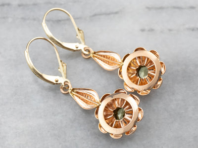 Rose Gold Mali Garnet Flower Drop Earrings
