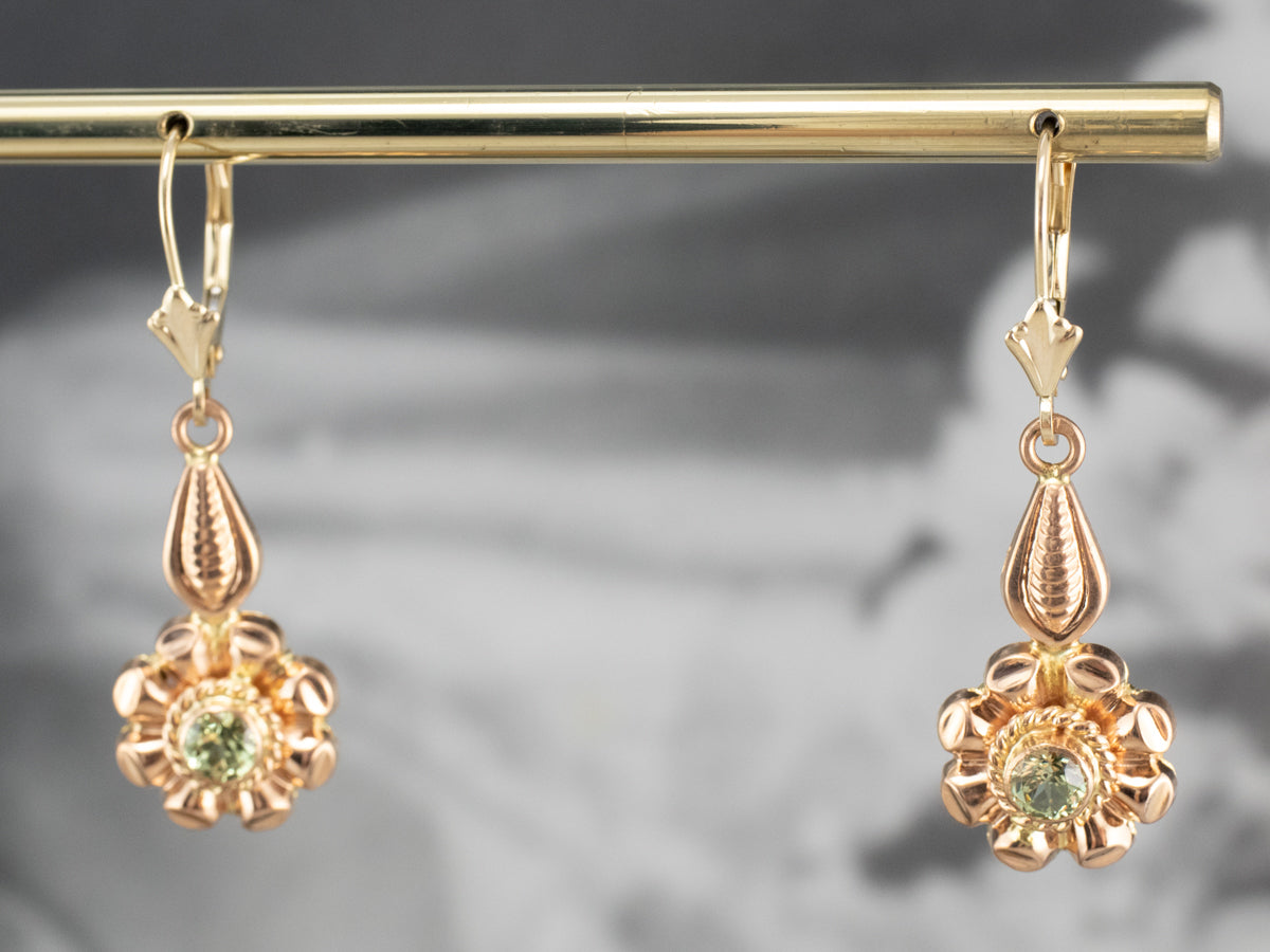 Rose Gold Mali Garnet Flower Drop Earrings