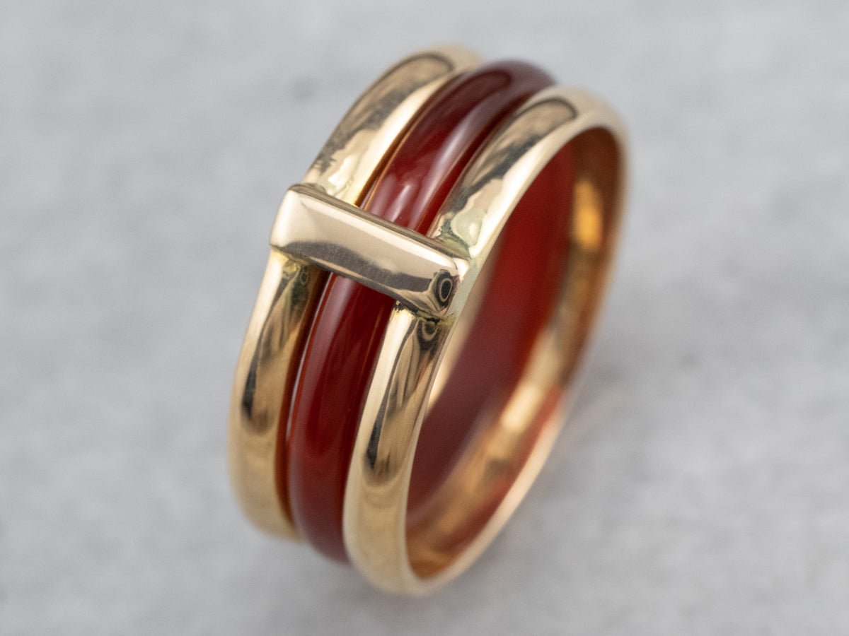 Banda apilable de cornalina y oro