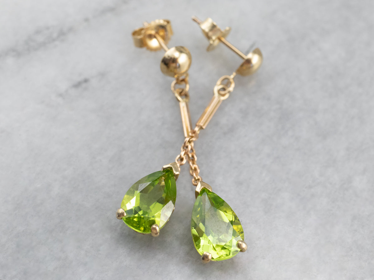 Peridot Yellow Gold Gemstone Drop Earrings