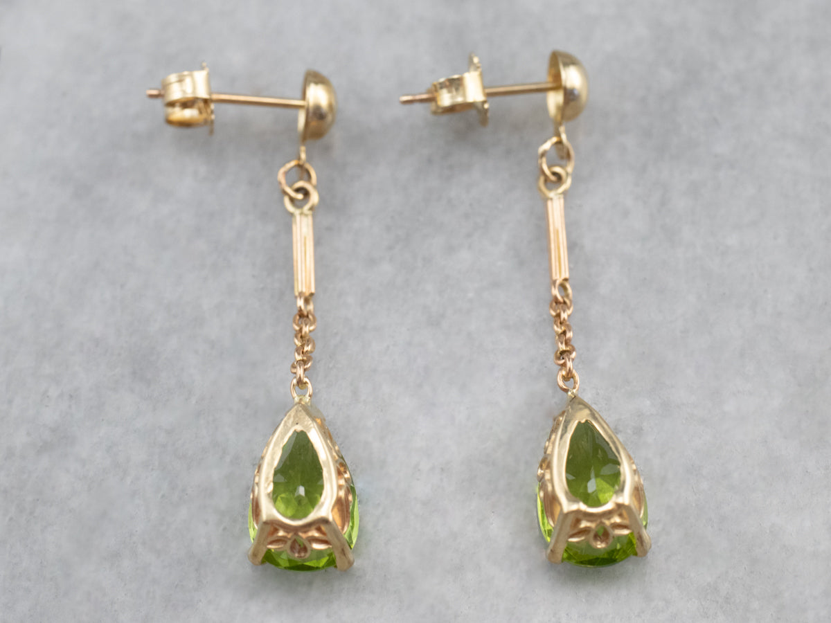 Pendientes colgantes de cadena de oro con peridoto