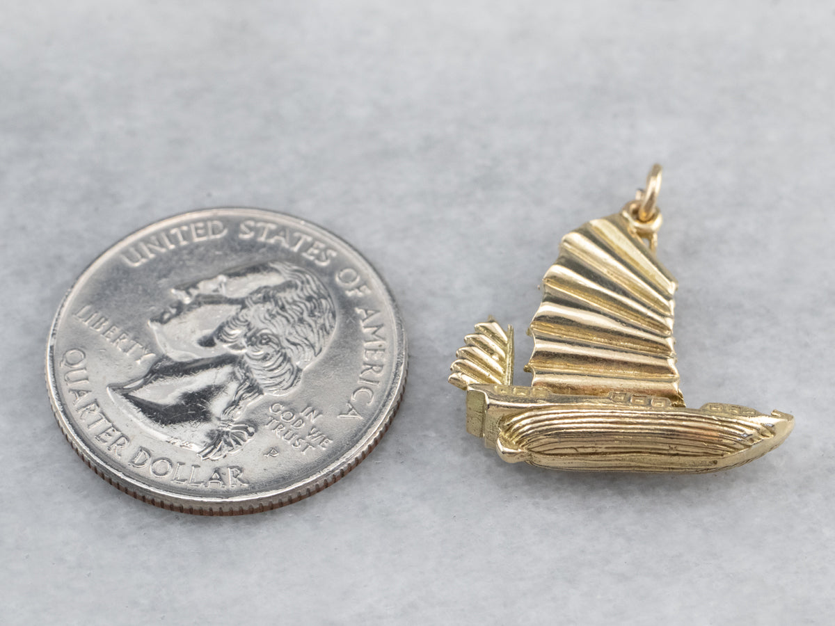 Chinese Junk Ship Gold Charm