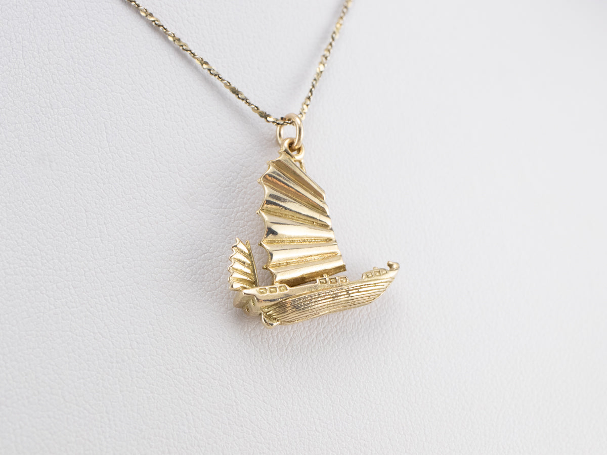 Chinese Junk Ship Gold Charm