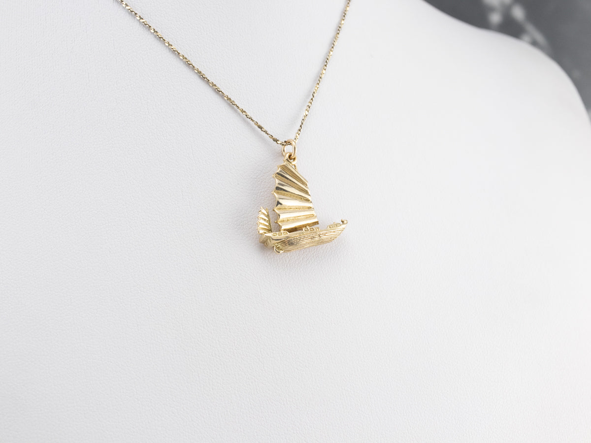 Chinese Junk Ship Gold Charm