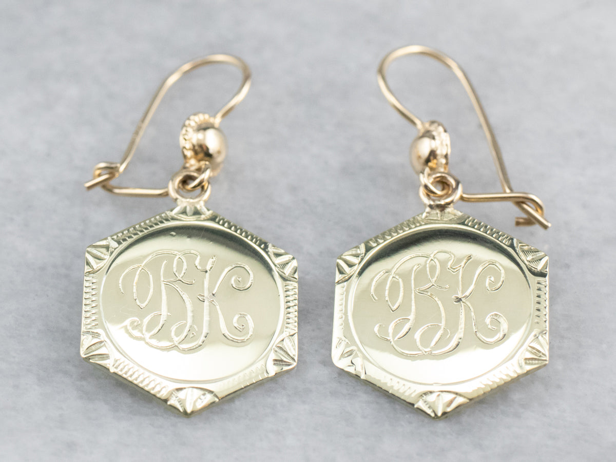 Monogram "BK" Gold Drop Earrings