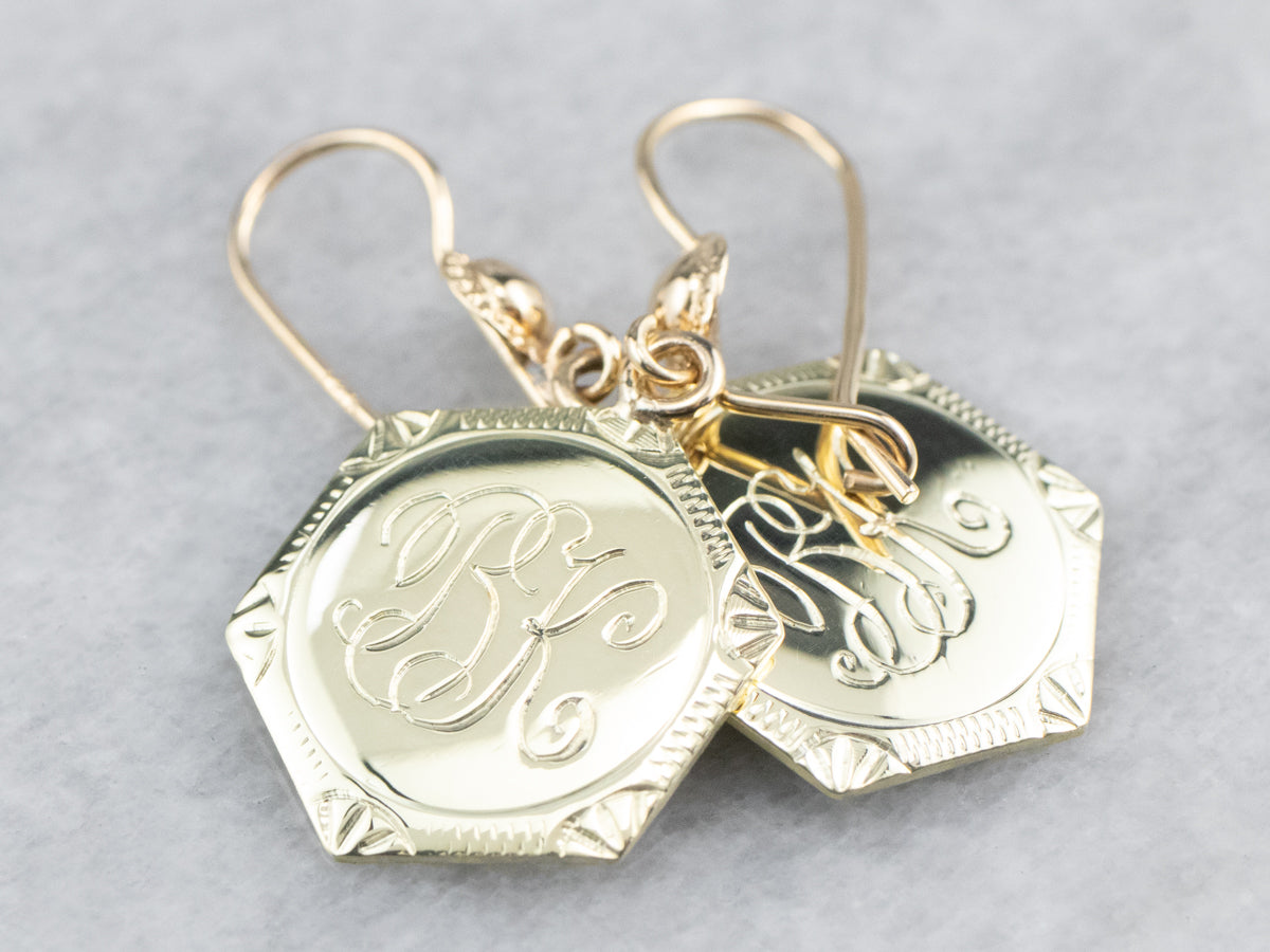 Monogram "BK" Gold Drop Earrings