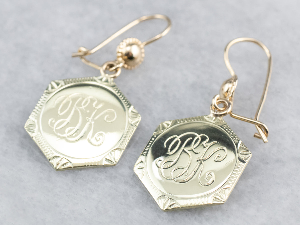 Monogram "BK" Gold Drop Earrings