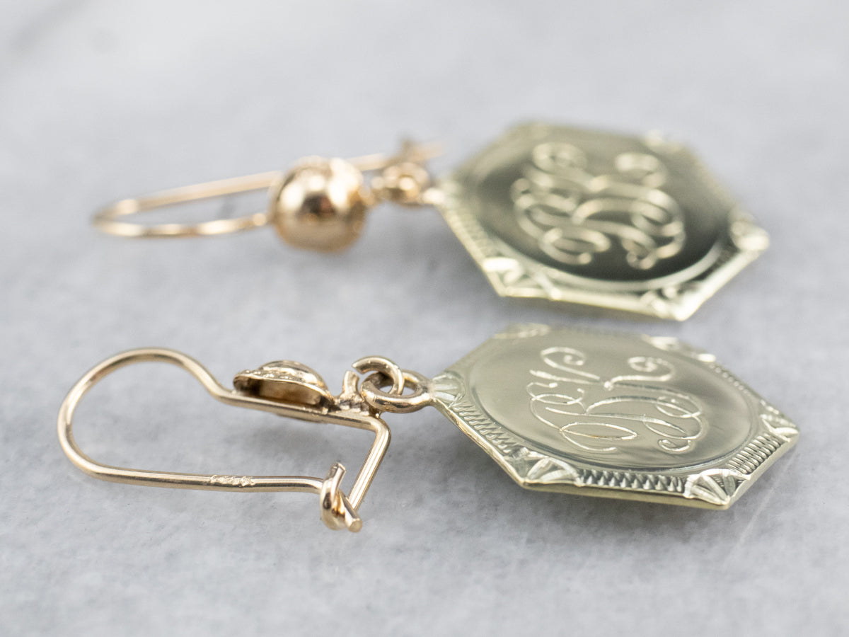 Monogram "BK" Gold Drop Earrings