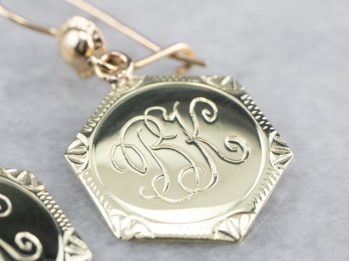 Monogram "BK" Gold Drop Earrings