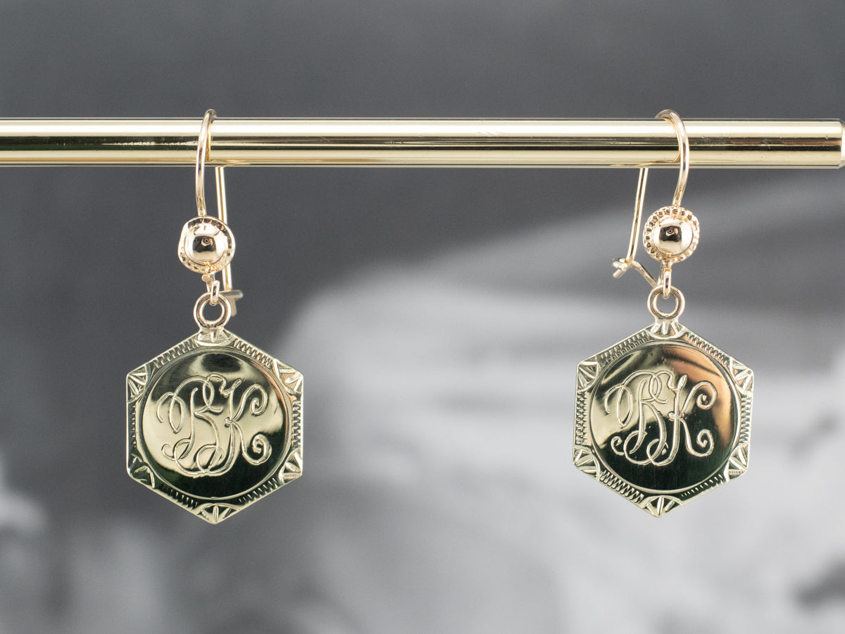 Monogram "BK" Gold Drop Earrings