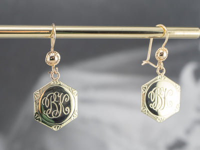 Monogram "BK" Gold Drop Earrings
