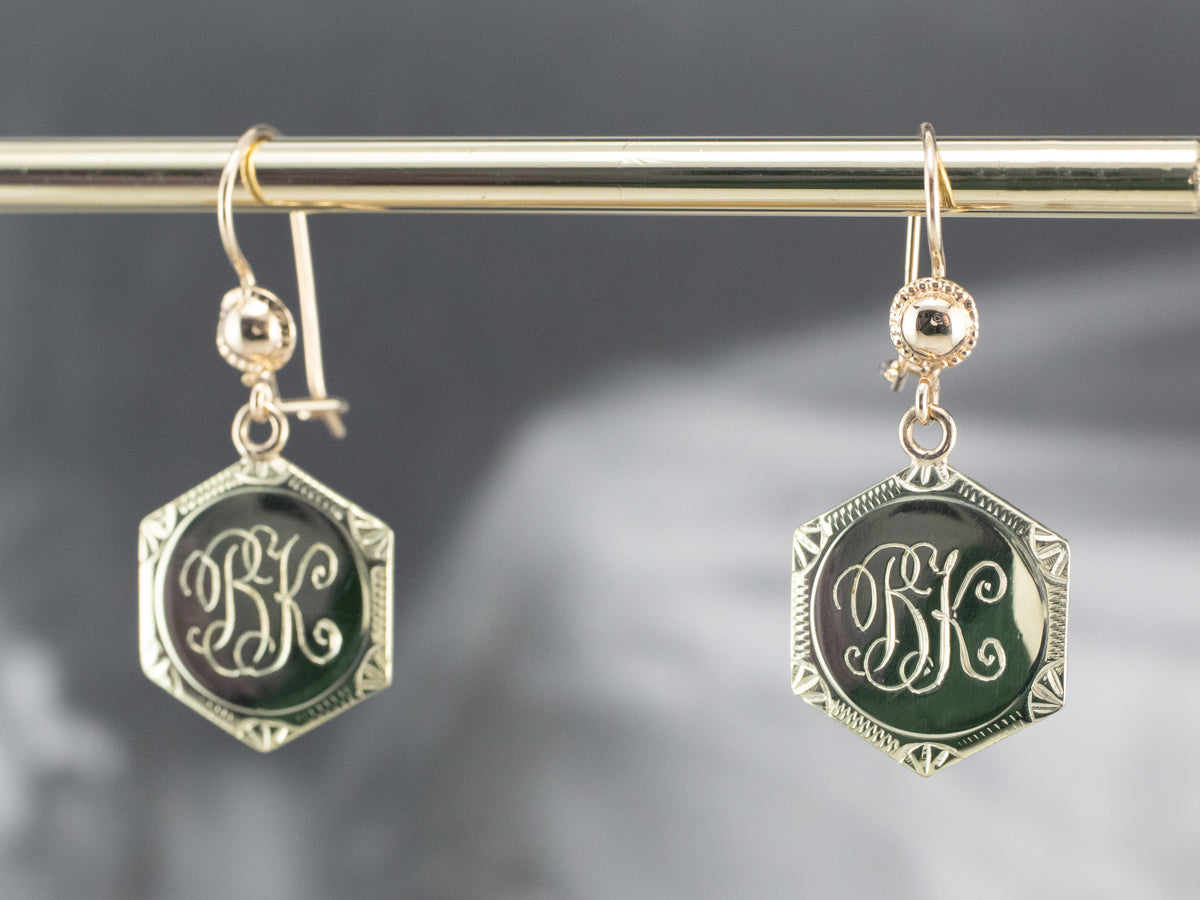 Monogram "BK" Gold Drop Earrings