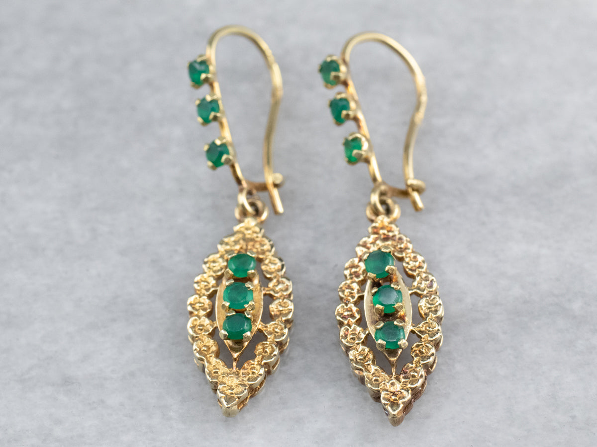 Green Onyx Gold Marquise Drop Earrings