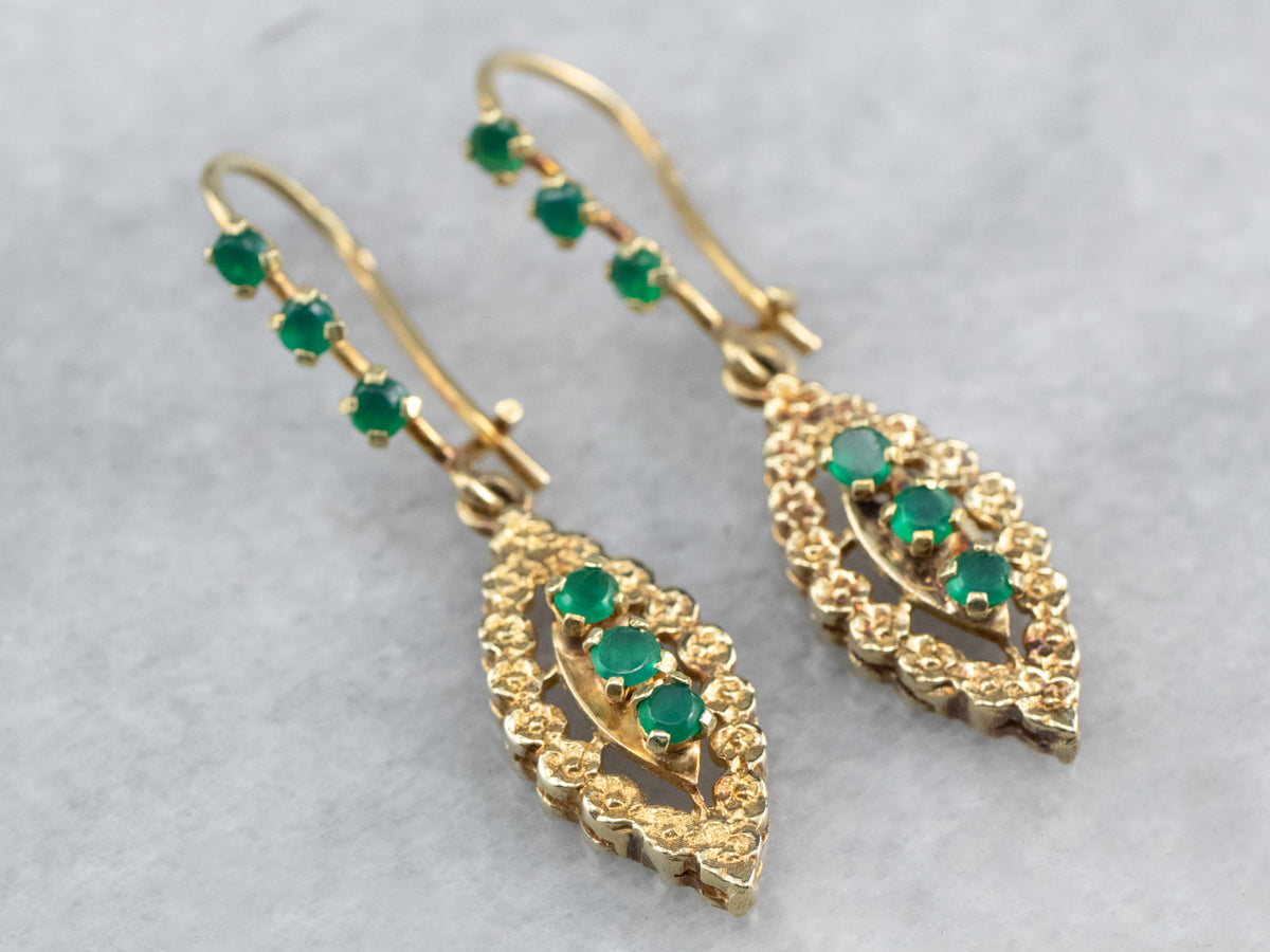 Green Onyx Gold Marquise Drop Earrings