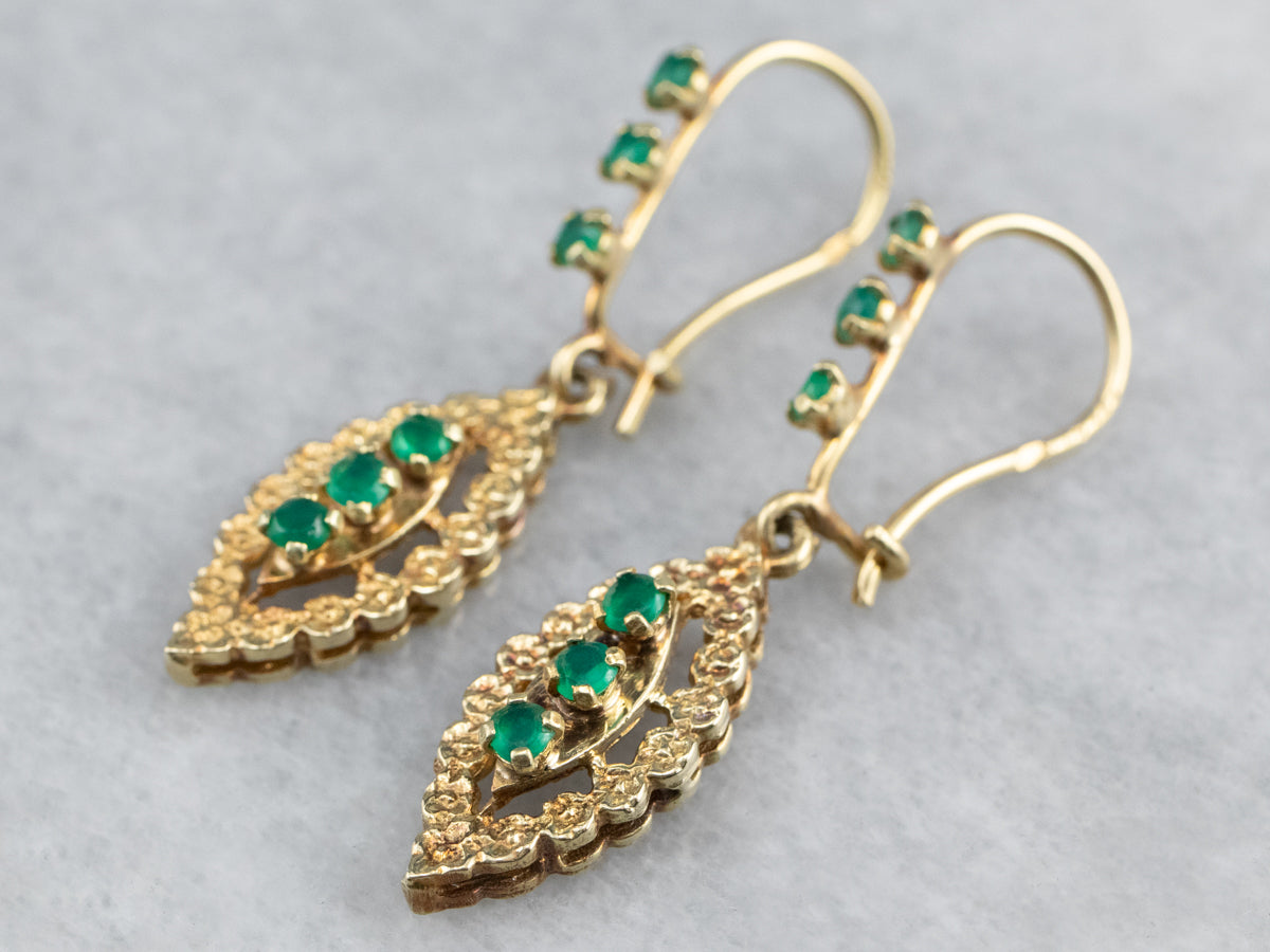 Green Onyx Gold Marquise Drop Earrings