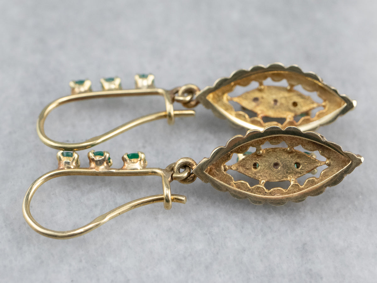 Green Onyx Gold Marquise Drop Earrings