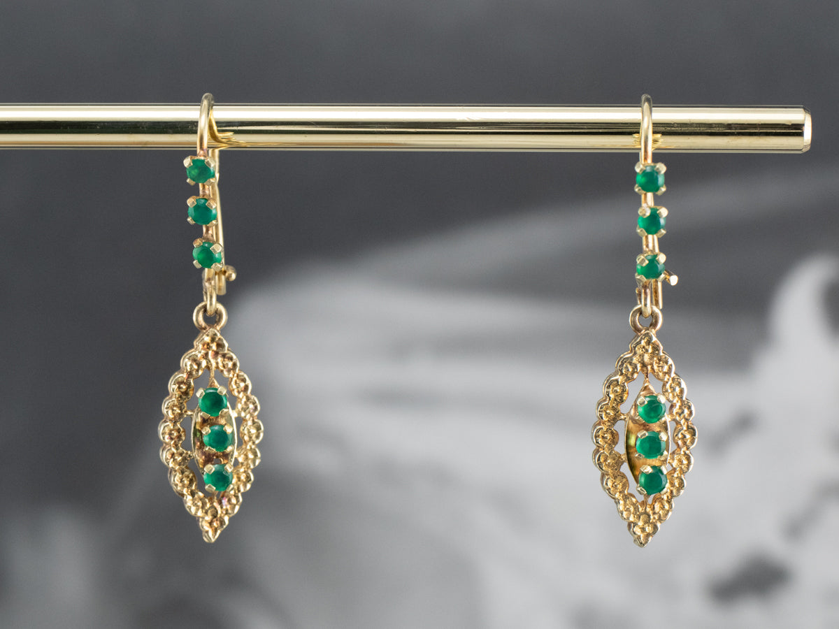 Green Onyx Gold Marquise Drop Earrings