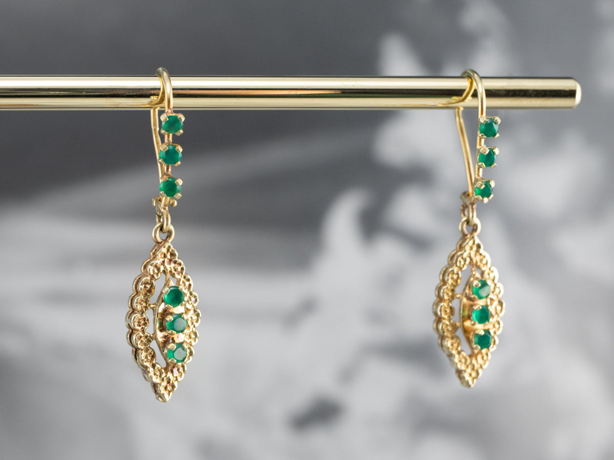 Green Onyx Gold Marquise Drop Earrings