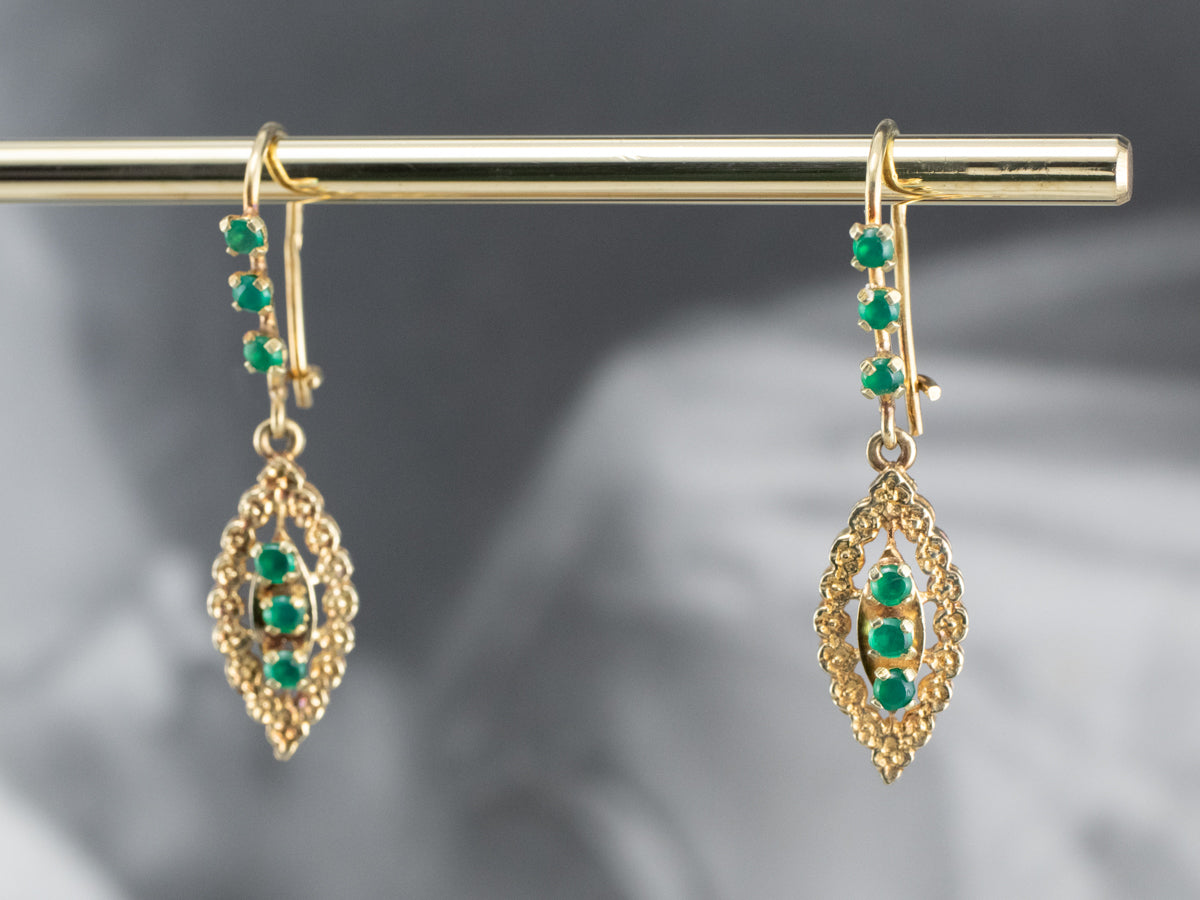Green Onyx Gold Marquise Drop Earrings