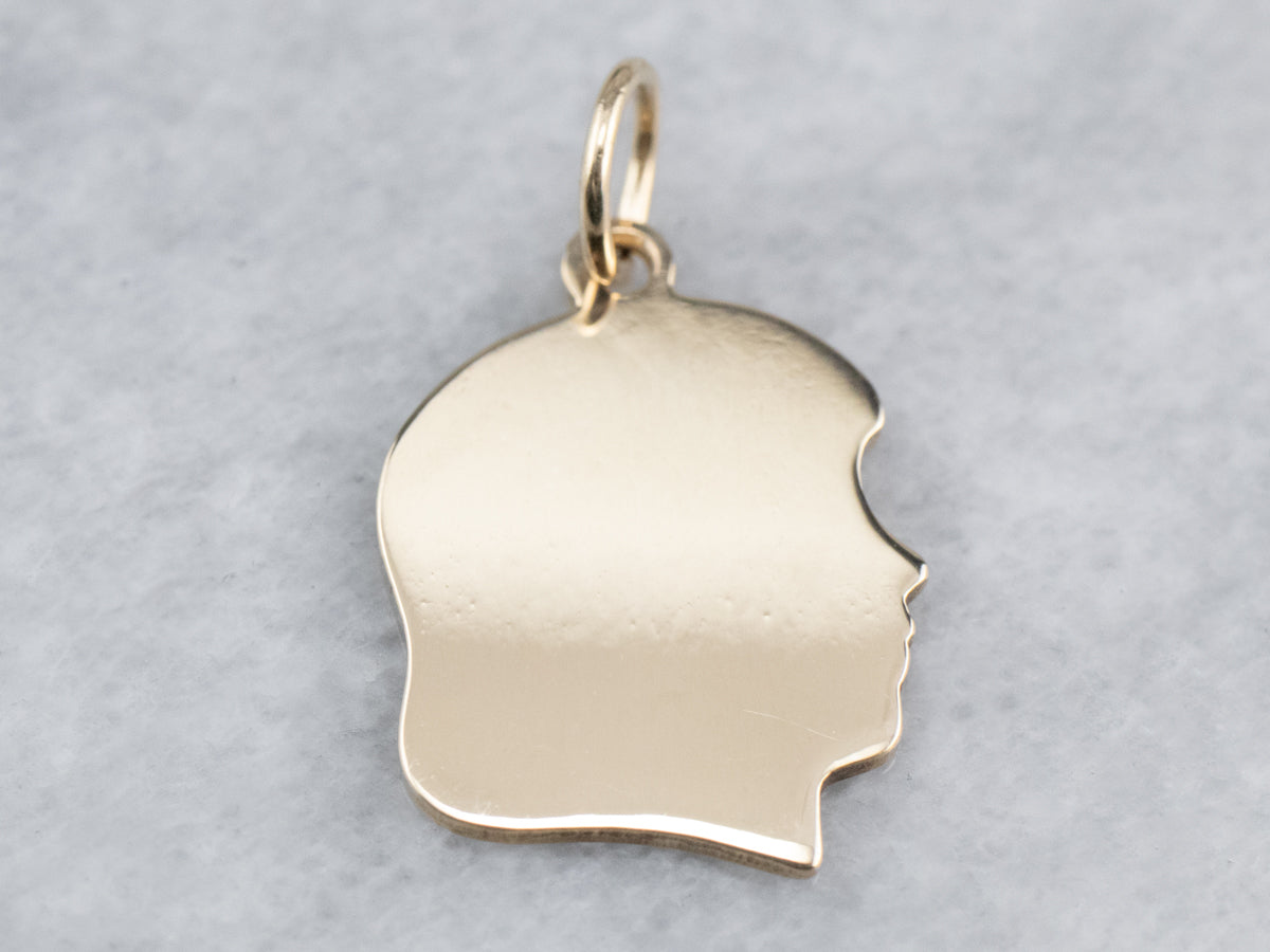 Girl Profile Gold Charm Pendant