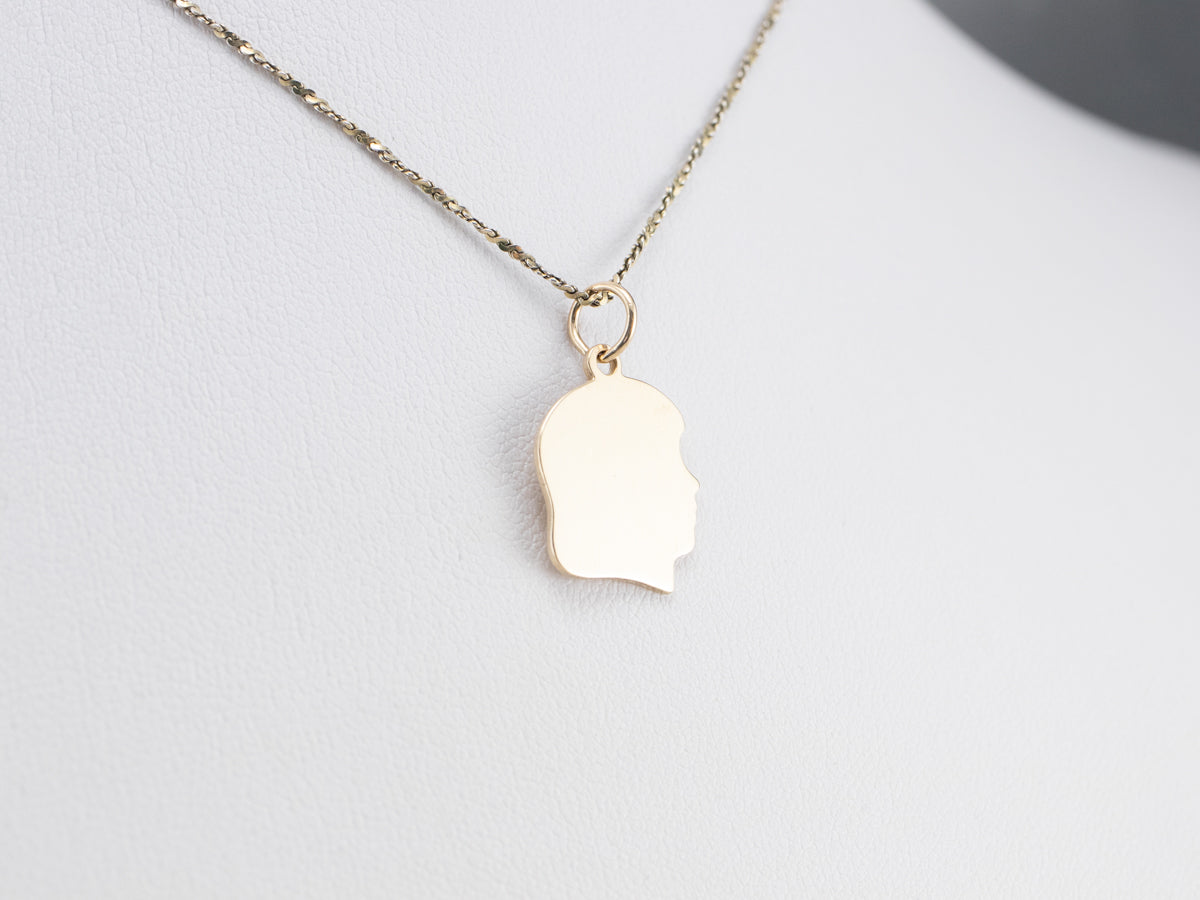 Girl Profile Gold Charm Pendant