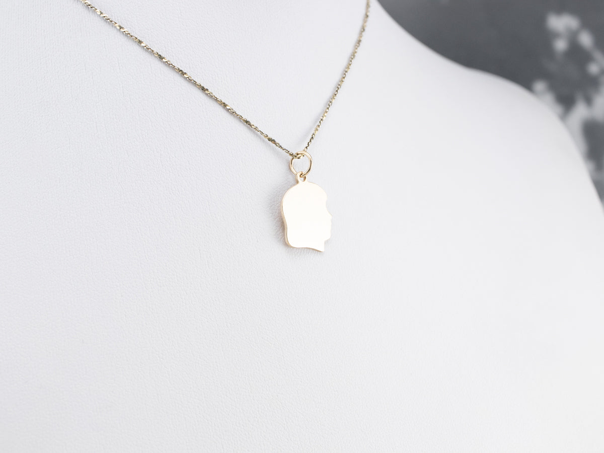 Girl Profile Gold Charm Pendant
