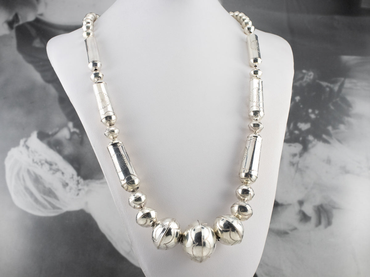 Southwestern Chunky Bead Sterling Silver Necklace
