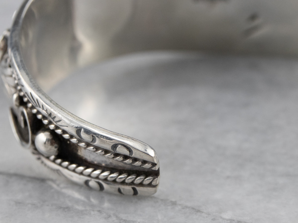 Navajo Turquoise Coral Sterling Silver Watch Band Cuff