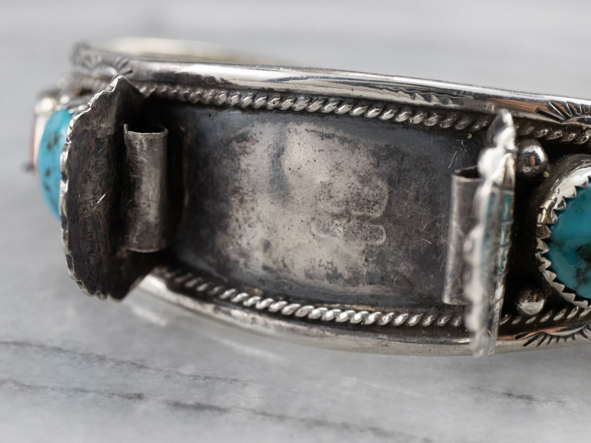 Navajo Turquoise Coral Sterling Silver Watch Band Cuff
