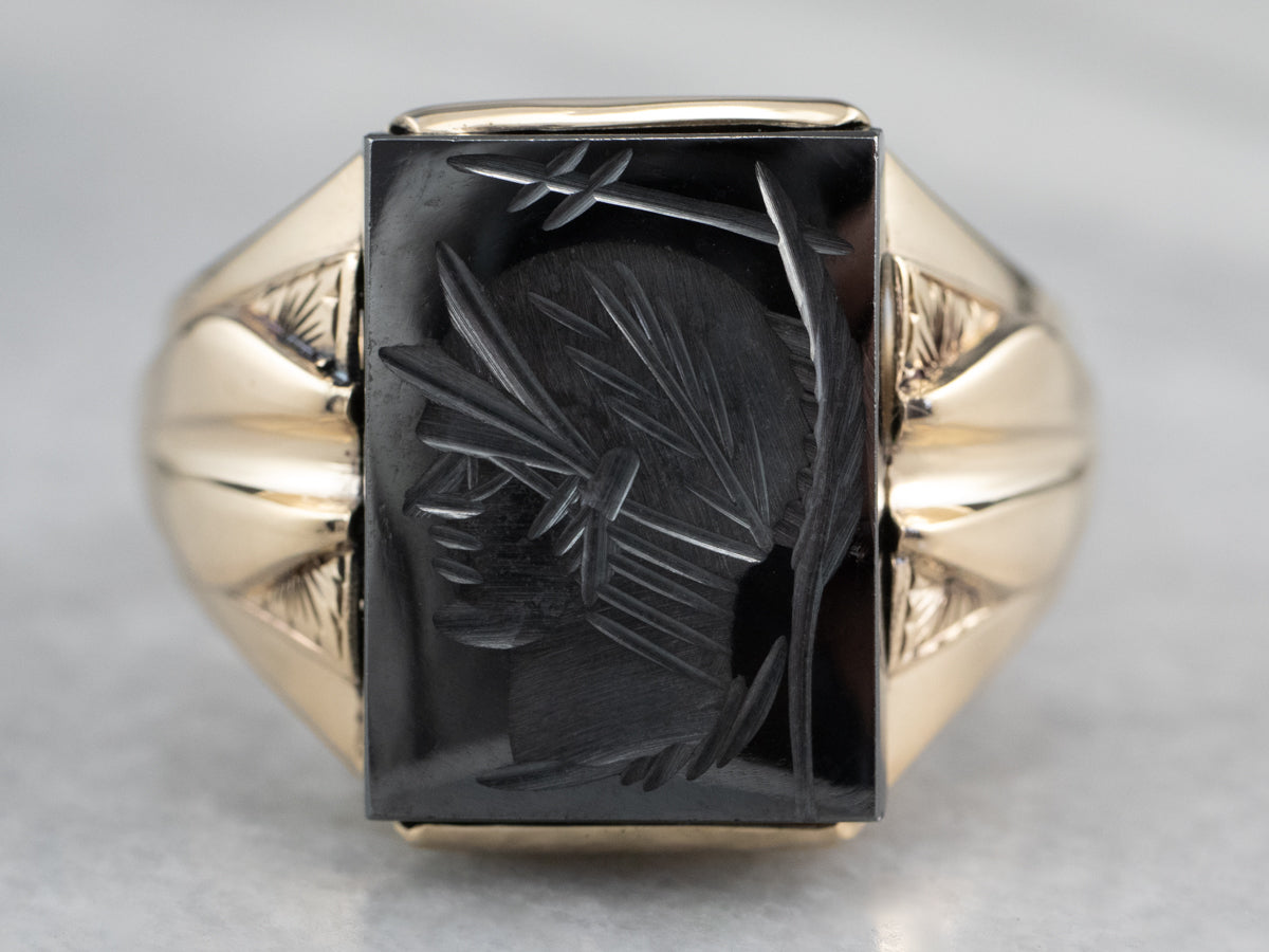 Vintage Gold Men's Hematite Intaglio Ring