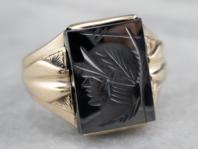 Vintage Gold Men's Hematite Intaglio Ring