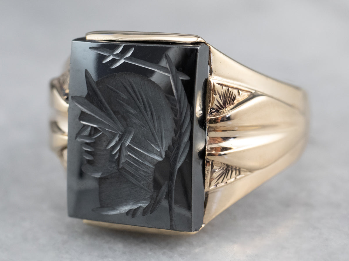 Vintage Gold Men's Hematite Intaglio Ring