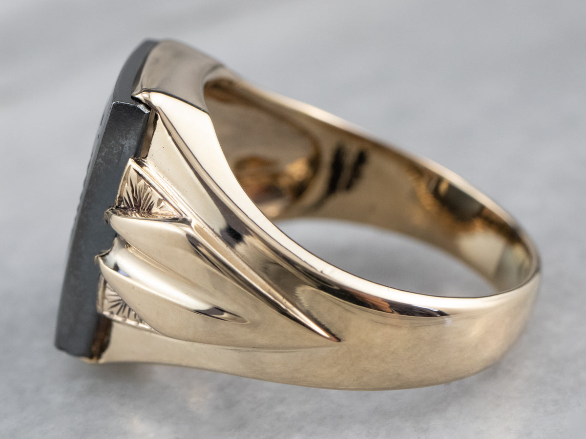 Vintage Gold Men's Hematite Intaglio Ring