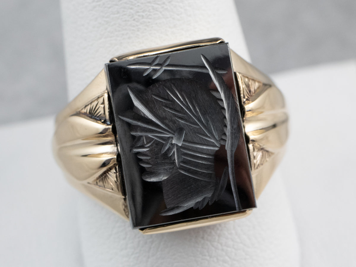 Vintage Gold Men's Hematite Intaglio Ring