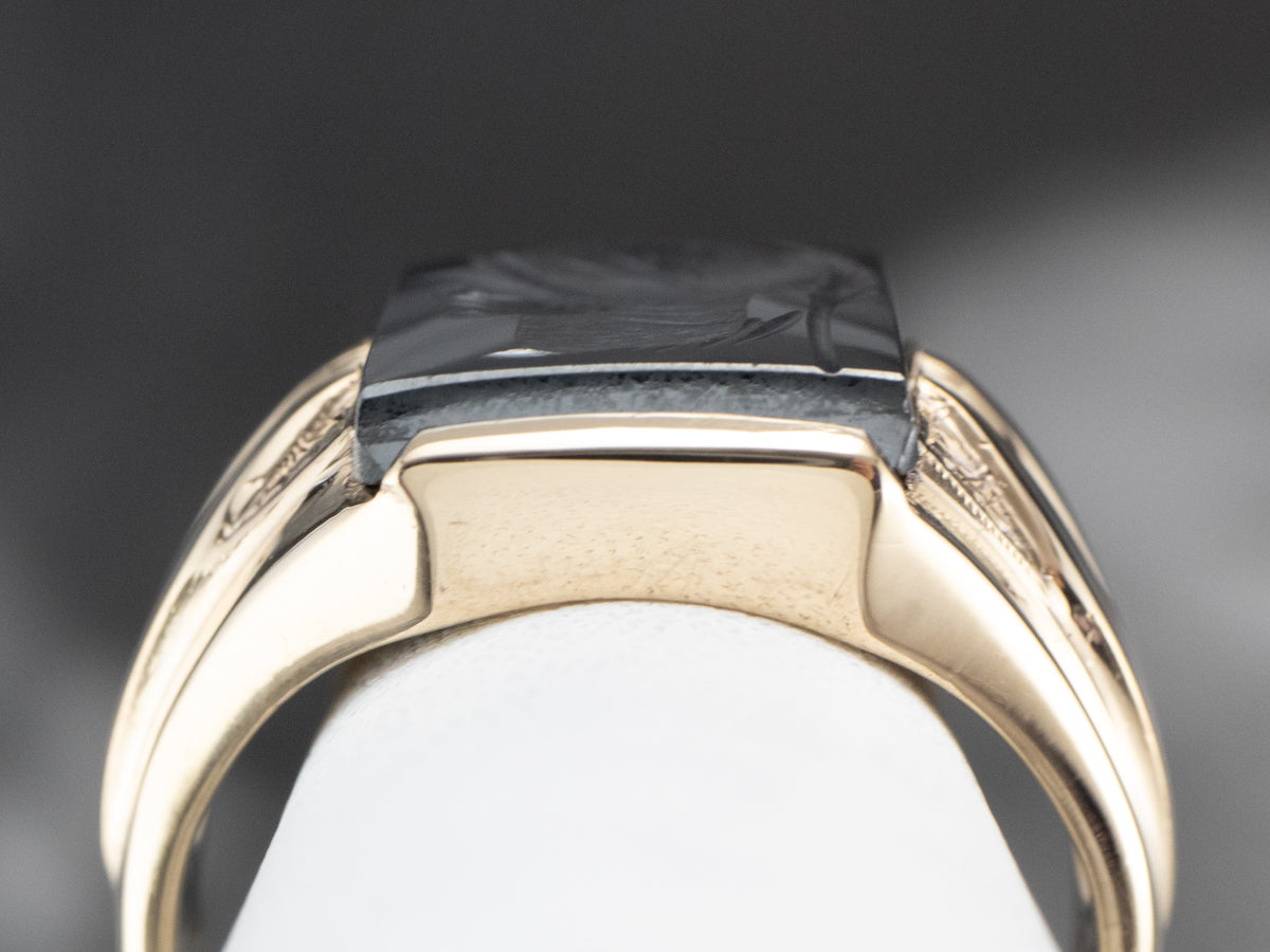 Vintage Gold Men's Hematite Intaglio Ring