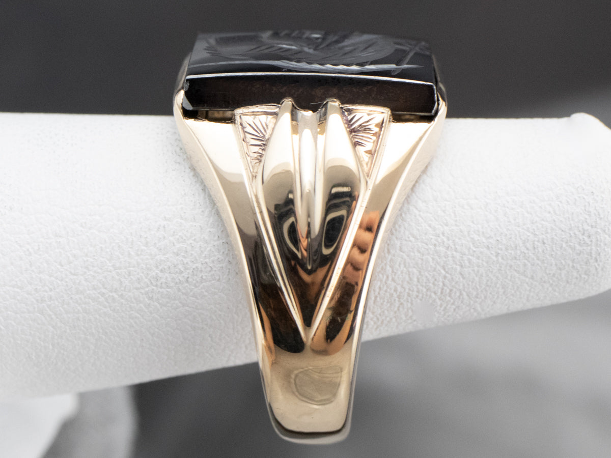 Vintage Gold Men's Hematite Intaglio Ring