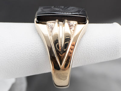 Vintage Gold Men's Hematite Intaglio Ring