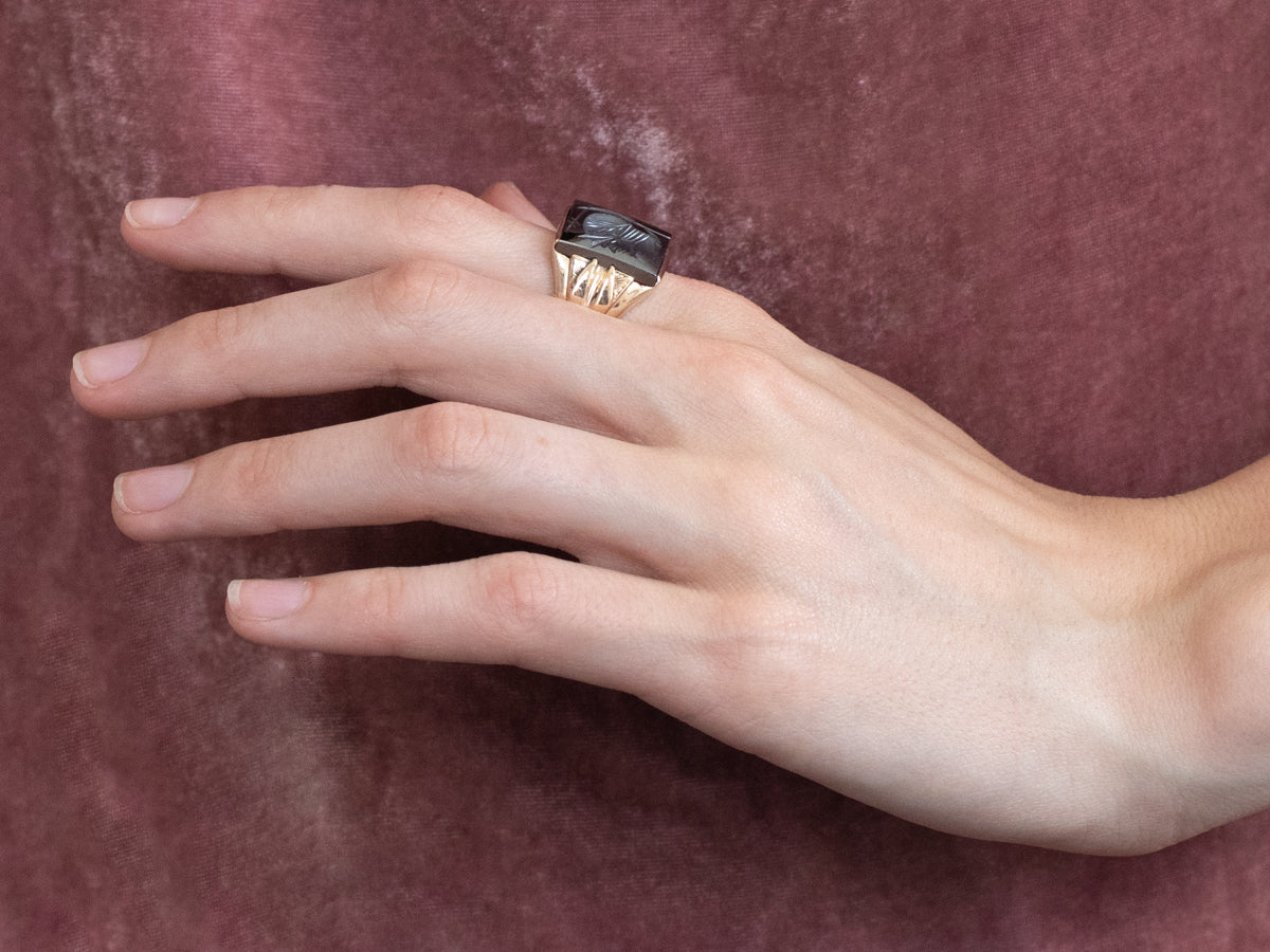 Vintage Gold Men's Hematite Intaglio Ring