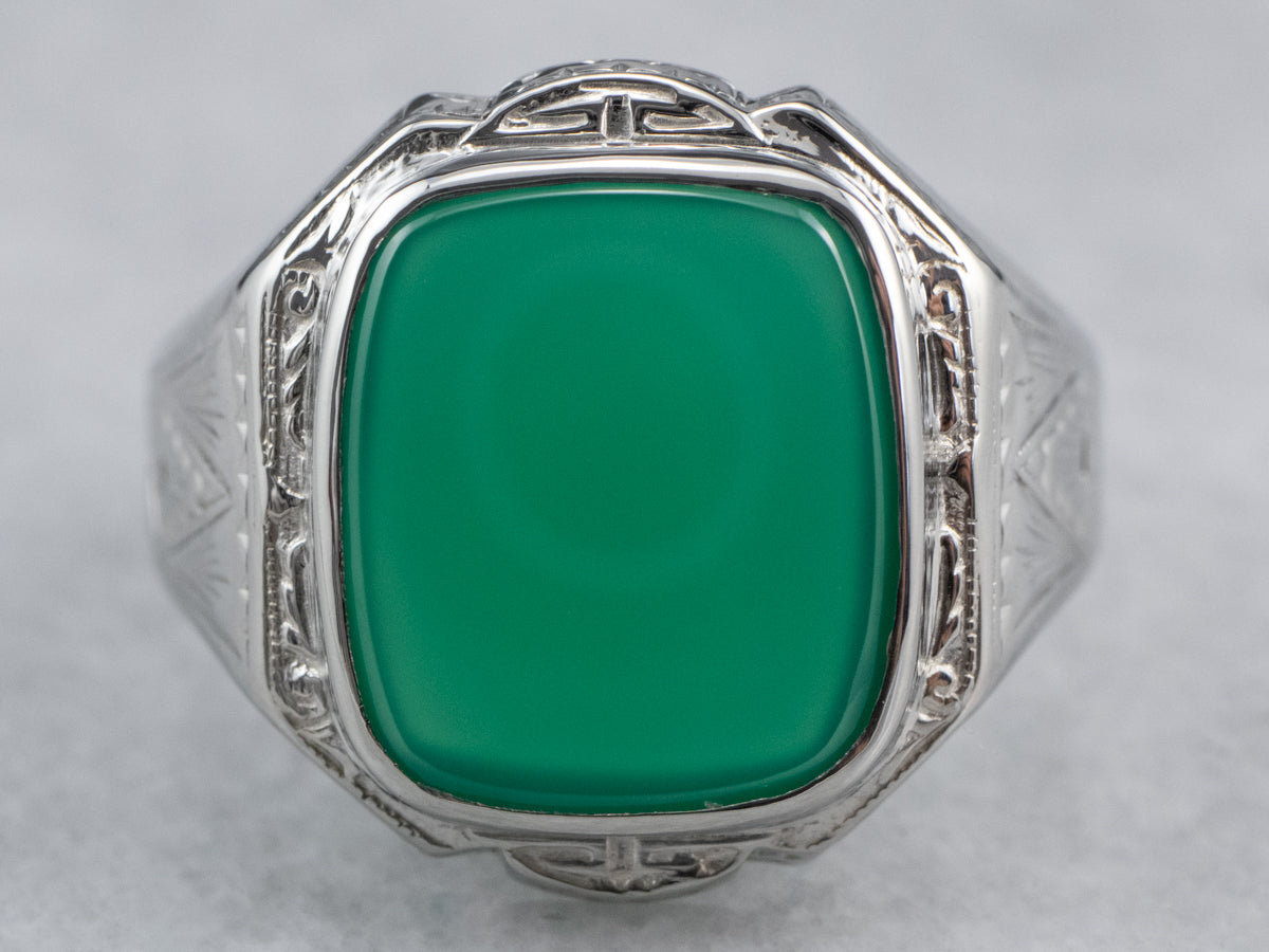 Anillo de hombre Art Déco con ónix verde