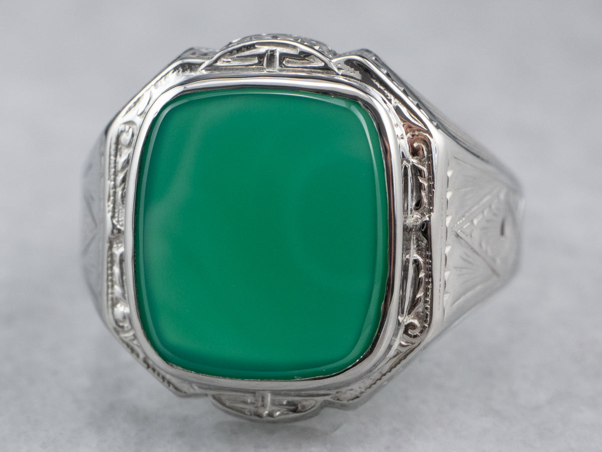Anillo de hombre Art Déco con ónix verde