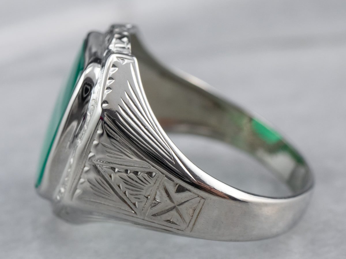 Anillo de hombre Art Déco con ónix verde