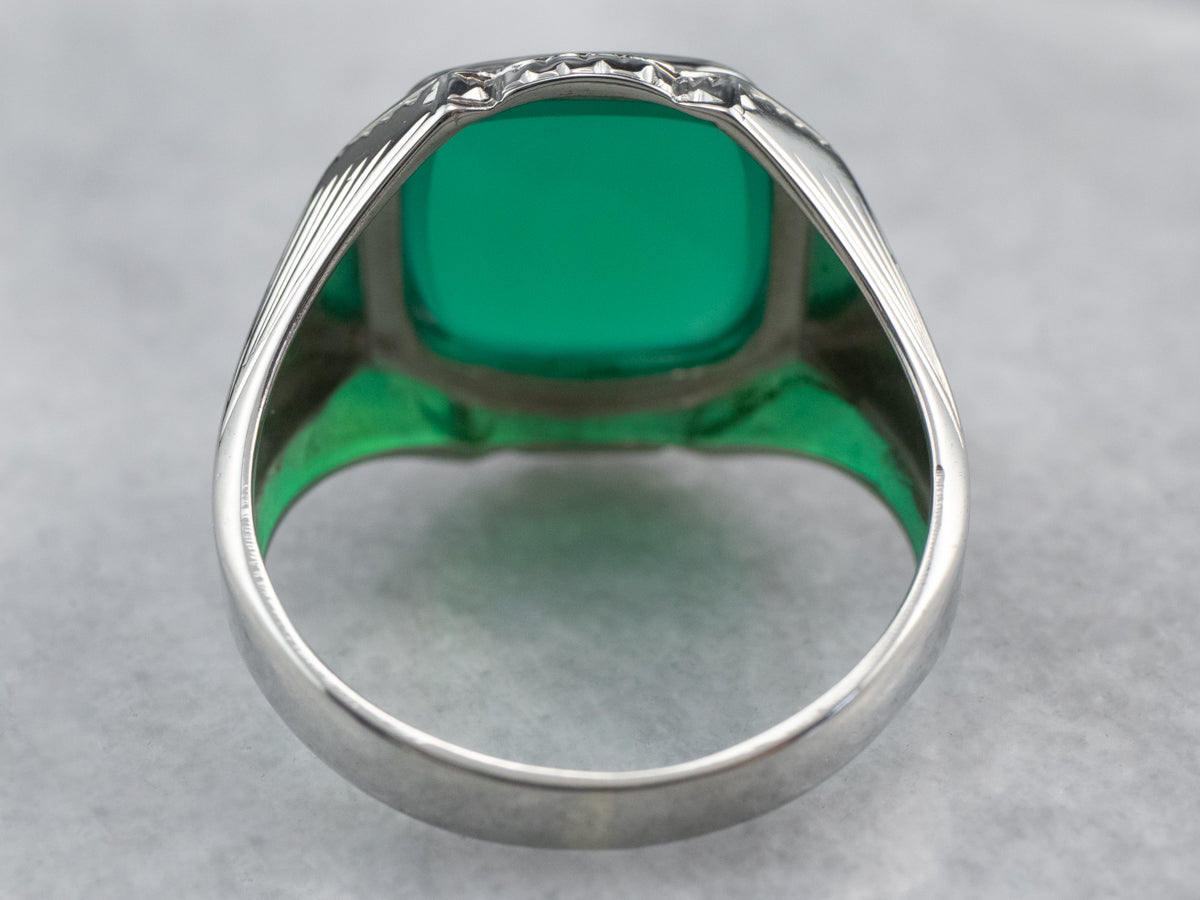 Anillo de hombre Art Déco con ónix verde