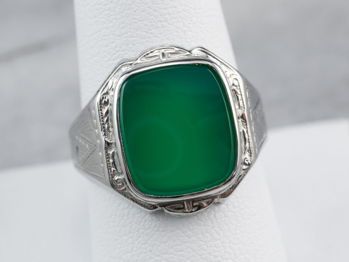 Anillo de hombre Art Déco con ónix verde